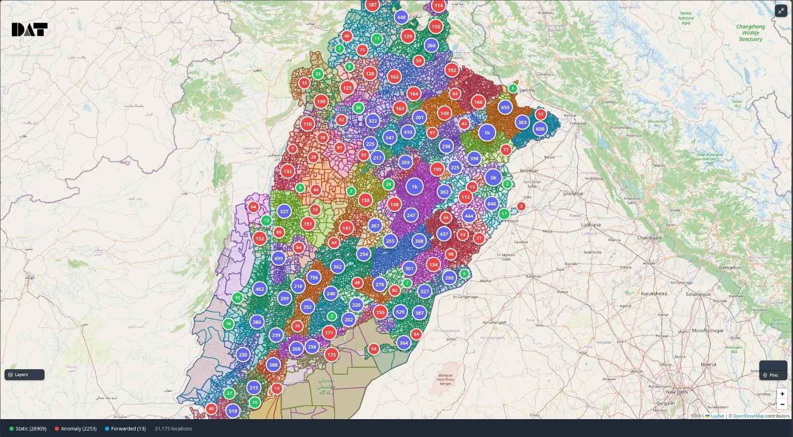 Clustered location counts by administrative boundary