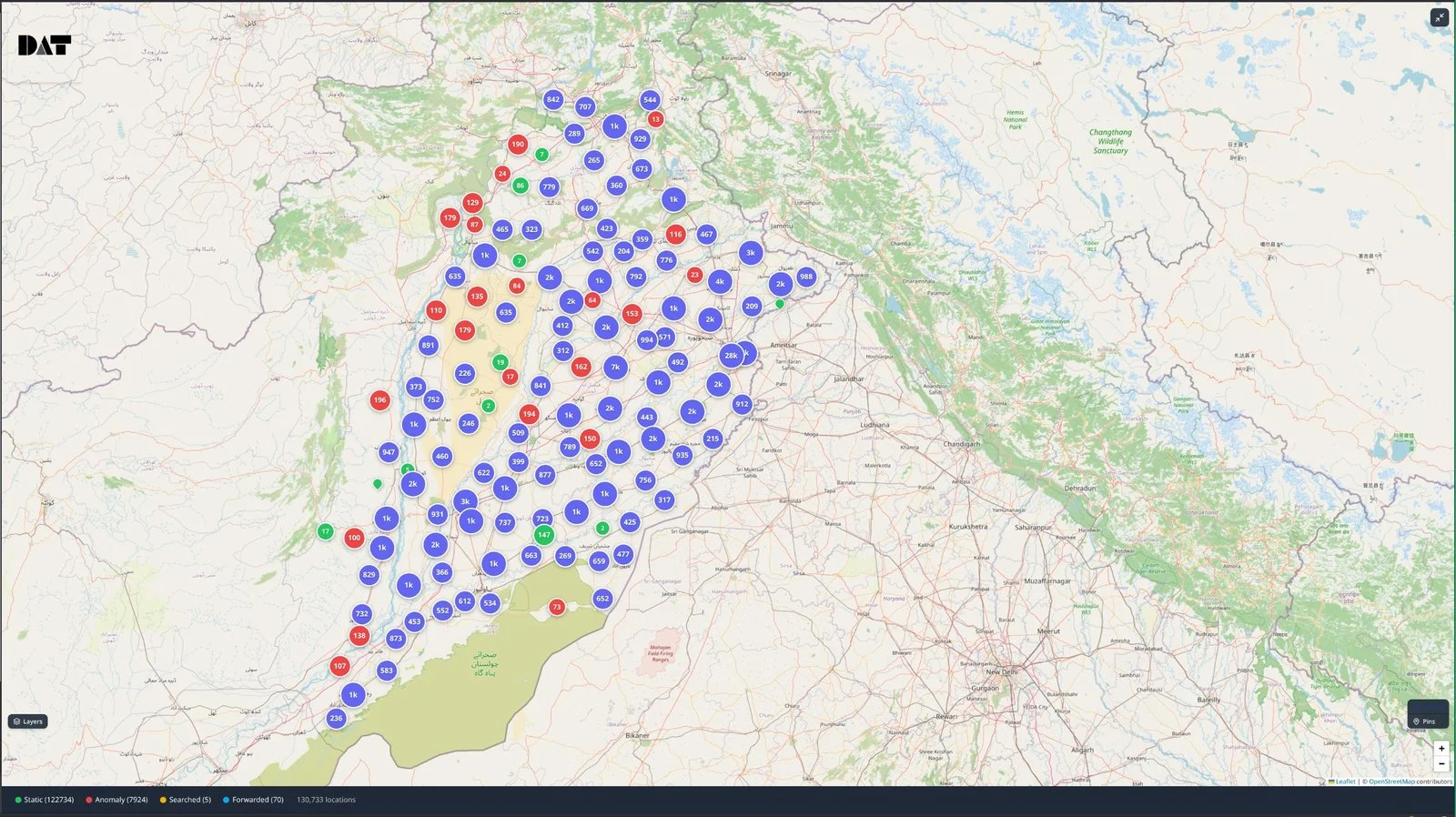 Live map at scale — 130,733 tracked locations