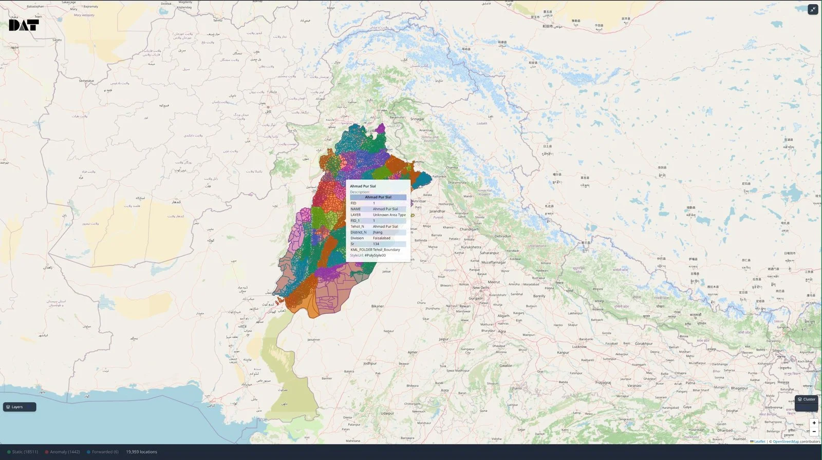 Administrative boundary detail — tehsil-level field data